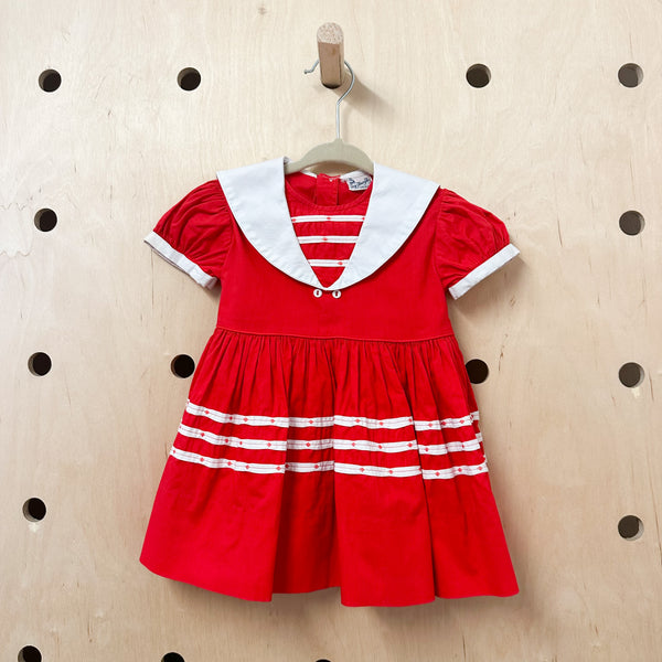 Vintage 1950s Red Sailor Dress / 3T