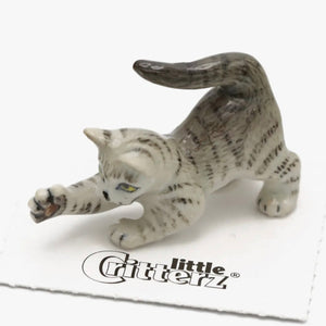 Miniature Porcelain Gray Kitten Figurine