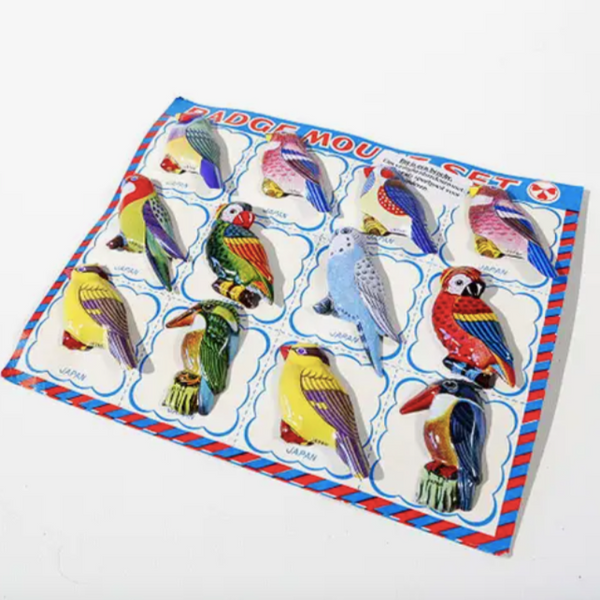 Tin Litho Bird Pins from Japan