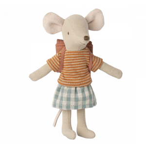 Maileg Big Sister Tricycle  Mouse with bag - old rose
