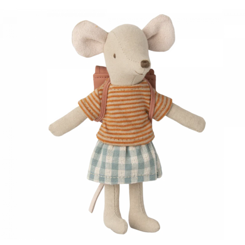 Maileg Big Sister Tricycle  Mouse with bag - old rose