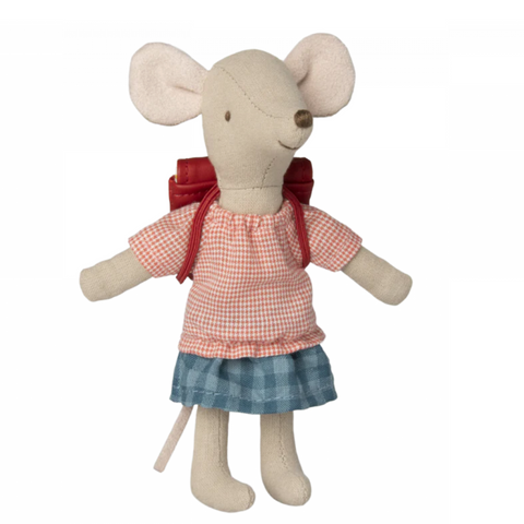 Maileg Big Sister Tricycle  Mouse with bag - red