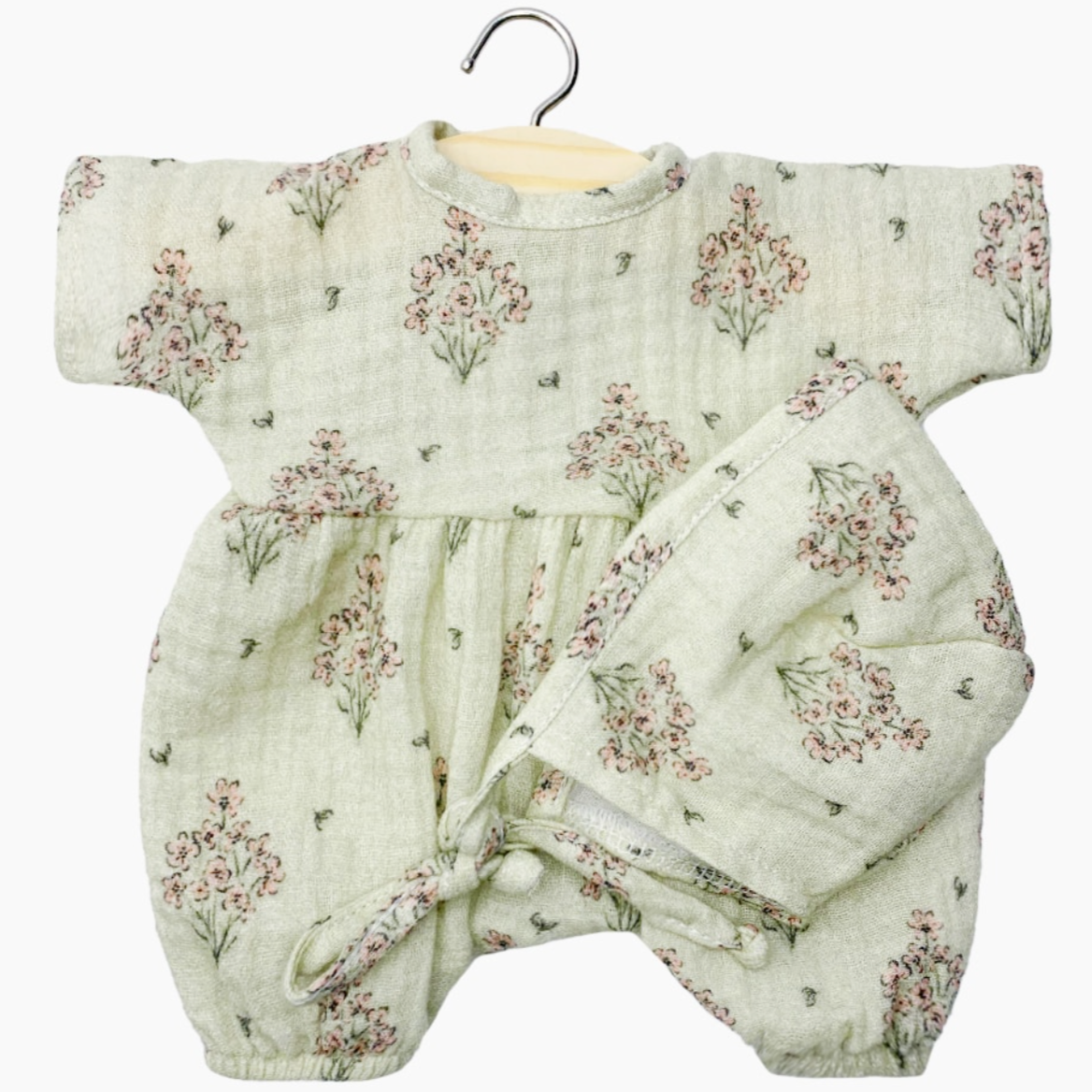 Noa Romper with Beguin Bonnet for Minikane Soft-bodied Babies in "flowers of the field" print