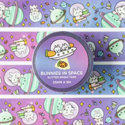 Bunnies In Space Glitter Washi Tape
