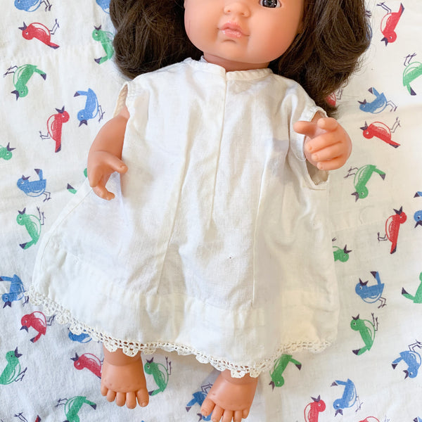 Vintage 1950s White Cotton Doll Dress (for 15" doll)