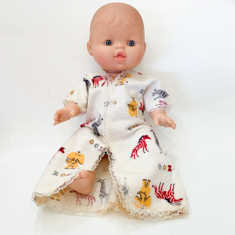 Vintage 1950s Zoo Novelty Print Doll Flannel Robe (fit Minikane Gordis dolls)