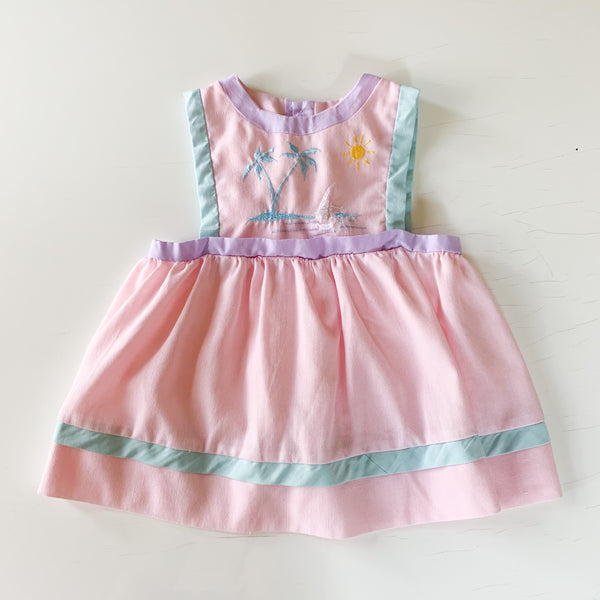 Vintage Pink Vacation Pinafore Dress / 2T