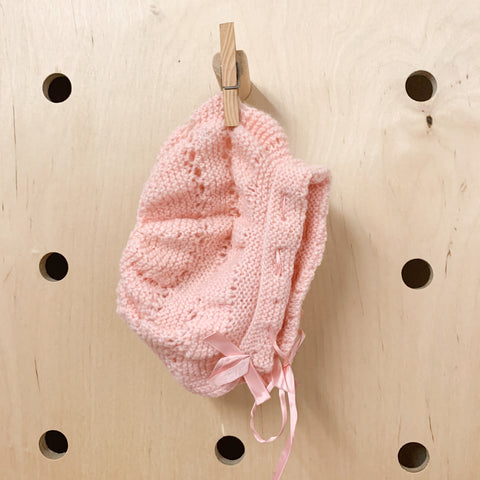 S A L E / Vintage 1950s Pink Wool Bonnet / 12-24M