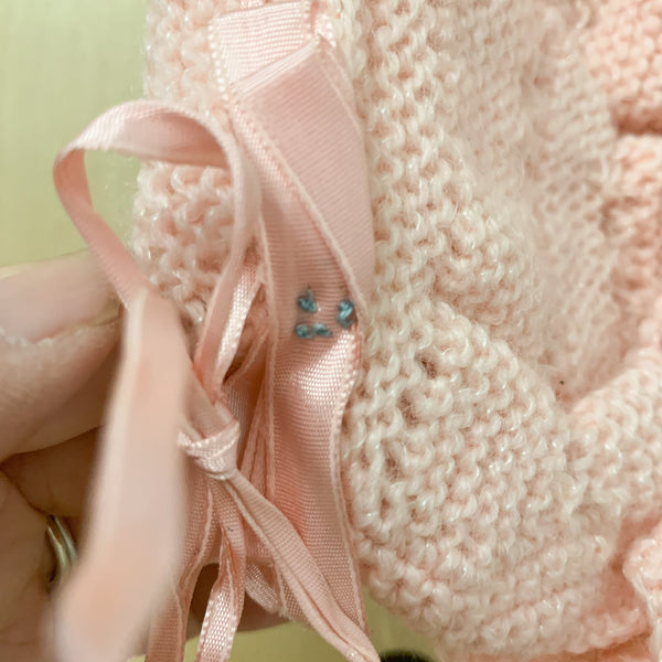 S A L E / Vintage 1950s Pink Wool Bonnet / 12-24M